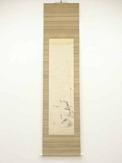JAPANESE HANGING SCROLL / HAND PAINTED / RACCOON DOG / BY SHORIN FUJII